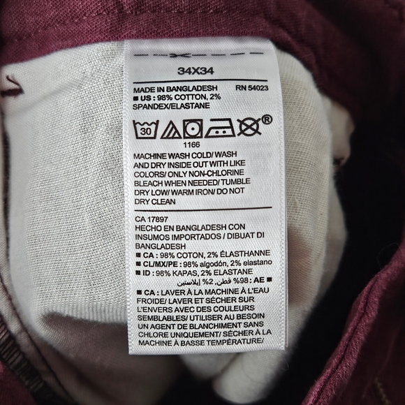 Old Navy Burgundy Chinos Pants Trousers Long Tall Inseam Mens Size Waist 34 - Picture 3 of 11